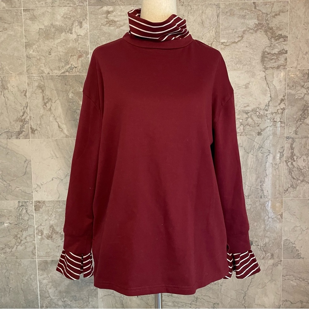 Very J Striped Solid Turtleneck Tunic Top - Picture 2 of 7